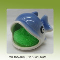 Decorative ceramic sponge holder with owl design for kitchen